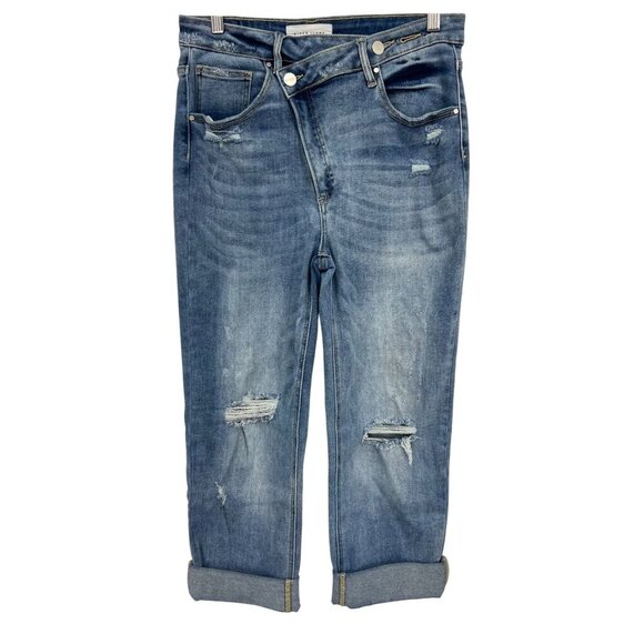 Risen Jeans Womens Distressed Cuffed Boyfriend Jeans Size 11 30 Blue Denim - Picture 1 of 9